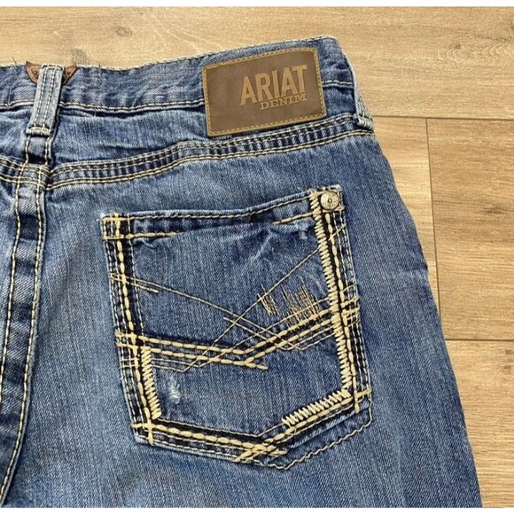 Ariat M5 Straight Mens 34X36 Tall Western Embroidered Stitch Blue Jeans Whiskers - Picture 10 of 10